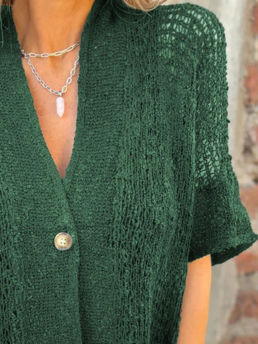 Full Size One Button Half Sleeve Cardigan Plus Size - Love Salve