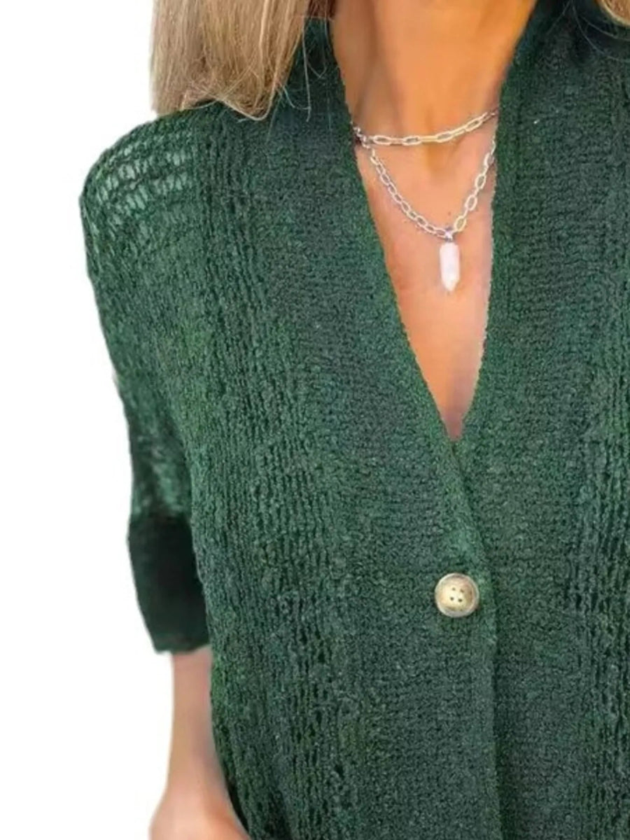 Full Size One Button Half Sleeve Cardigan Plus Size - Love Salve