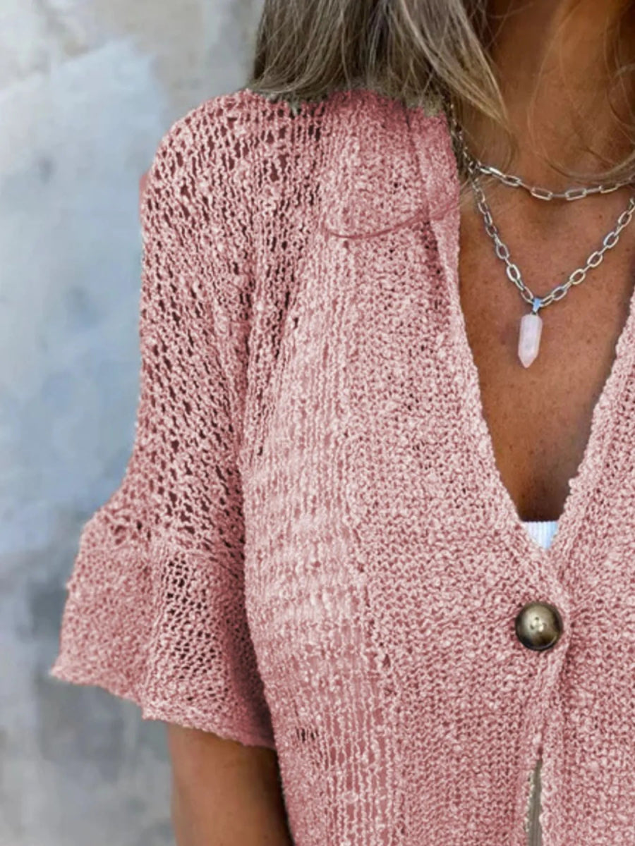 Full Size One Button Half Sleeve Cardigan Plus Size - Love Salve