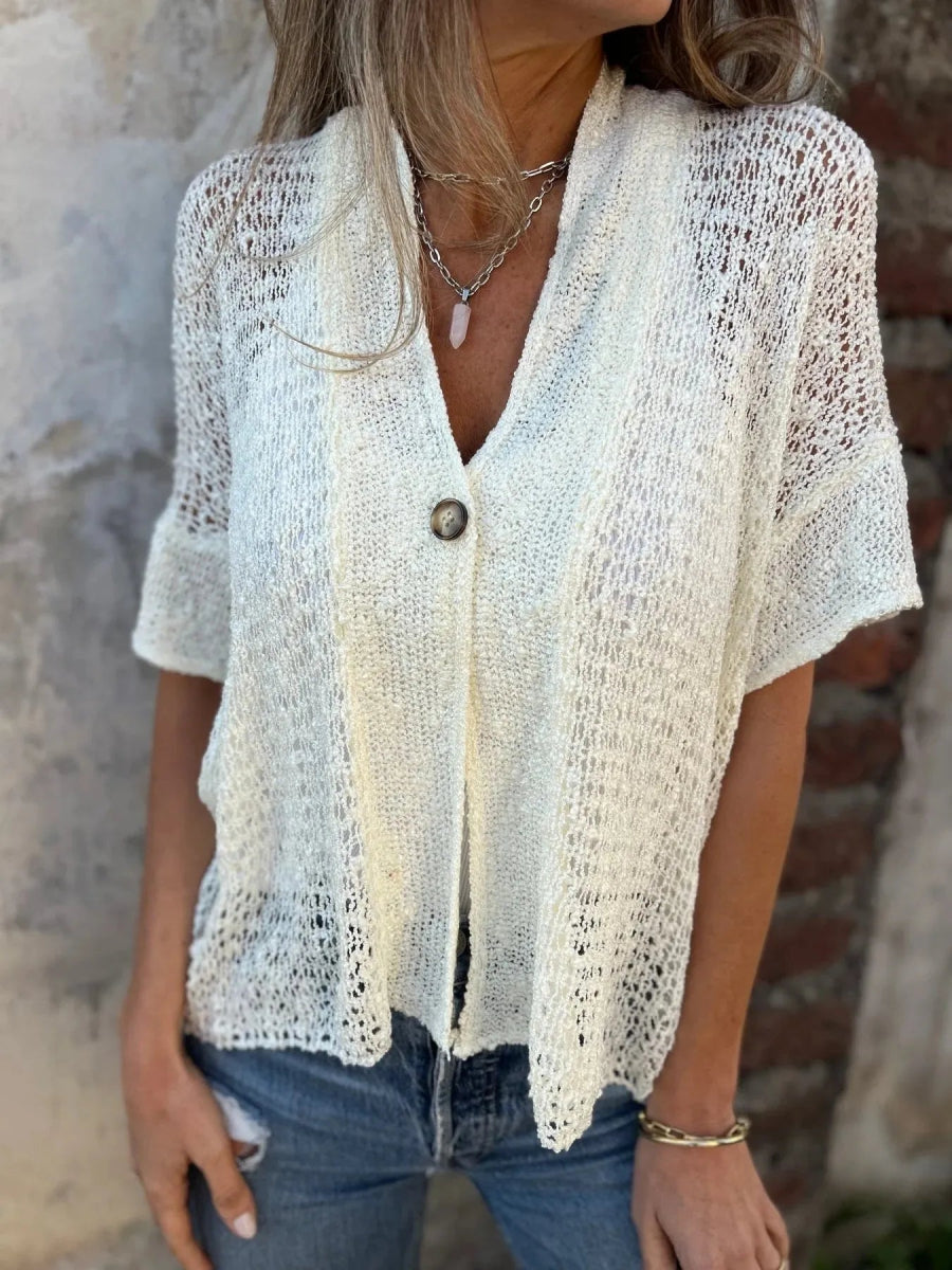 Full Size One Button Half Sleeve Cardigan Plus Size - Love Salve