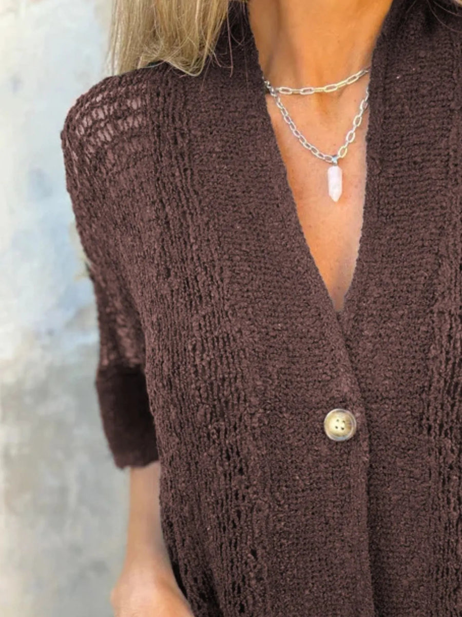 Full Size One Button Half Sleeve Cardigan Plus Size - Love Salve