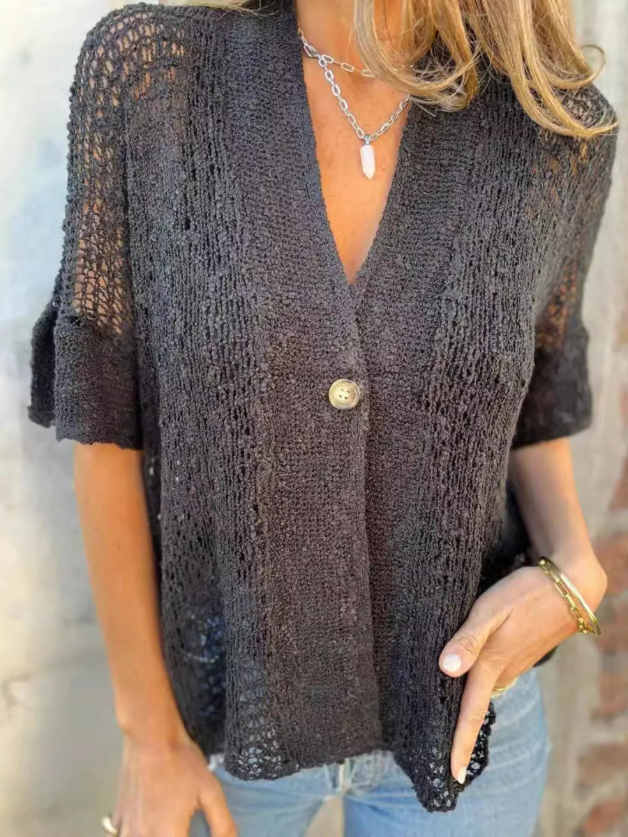 Full Size One Button Half Sleeve Cardigan Plus Size - Love Salve