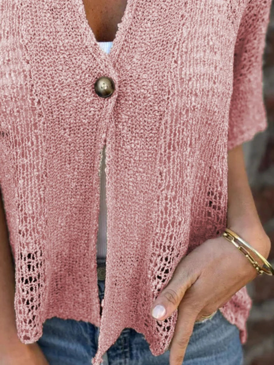 Full Size One Button Half Sleeve Cardigan Plus Size - Love Salve