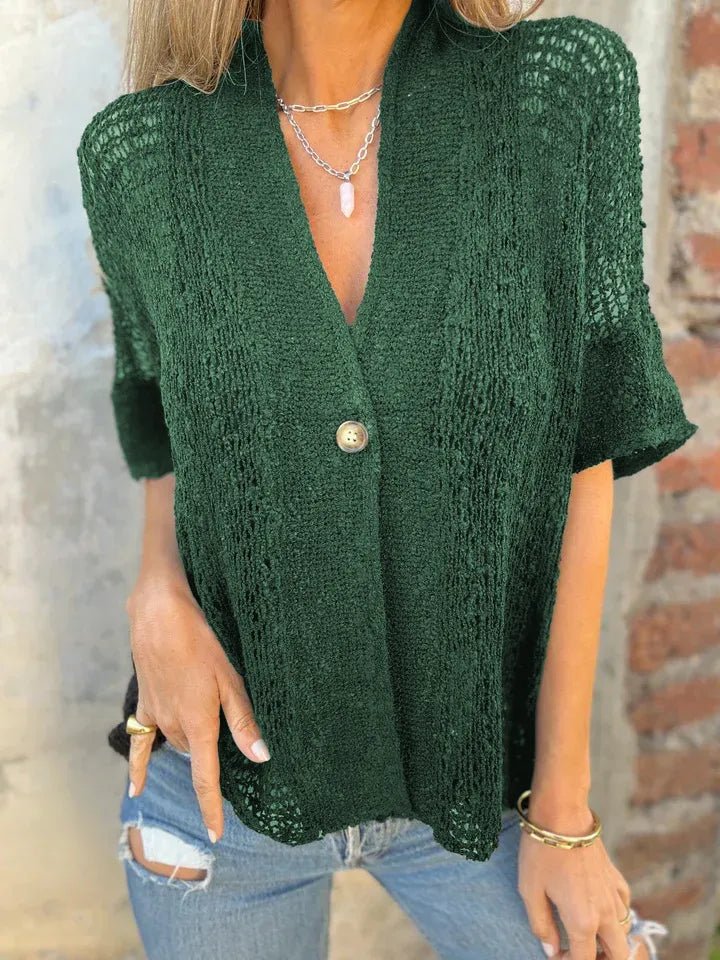 Full Size One Button Openwork Cardigan Plus Size - Love Salve