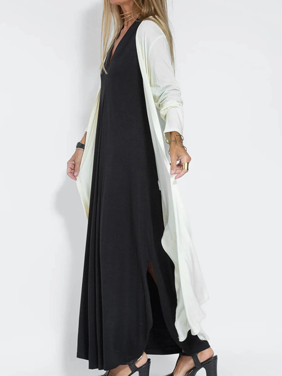 Full Size Open Front Side Slit Longline Cardigan Plus Size - Love Salve