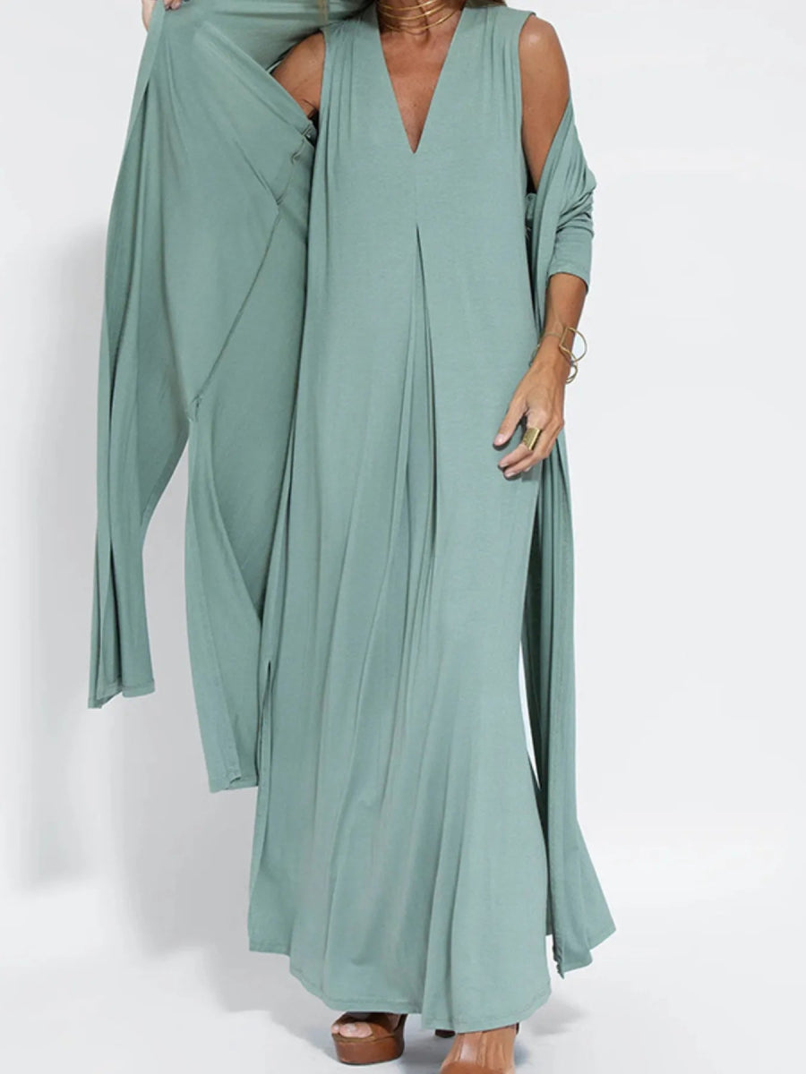 Full Size Open Front Side Slit Longline Cardigan Plus Size - Love Salve