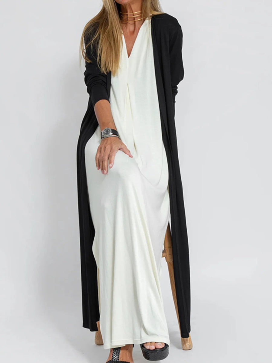 Full Size Open Front Side Slit Longline Cardigan Plus Size - Love Salve