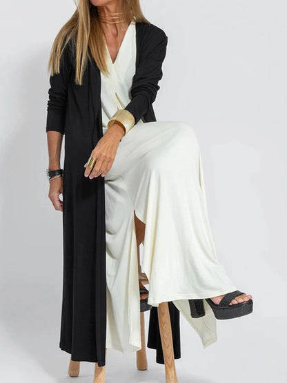 Full Size Open Front Side Slit Longline Cardigan Plus Size - Love Salve
