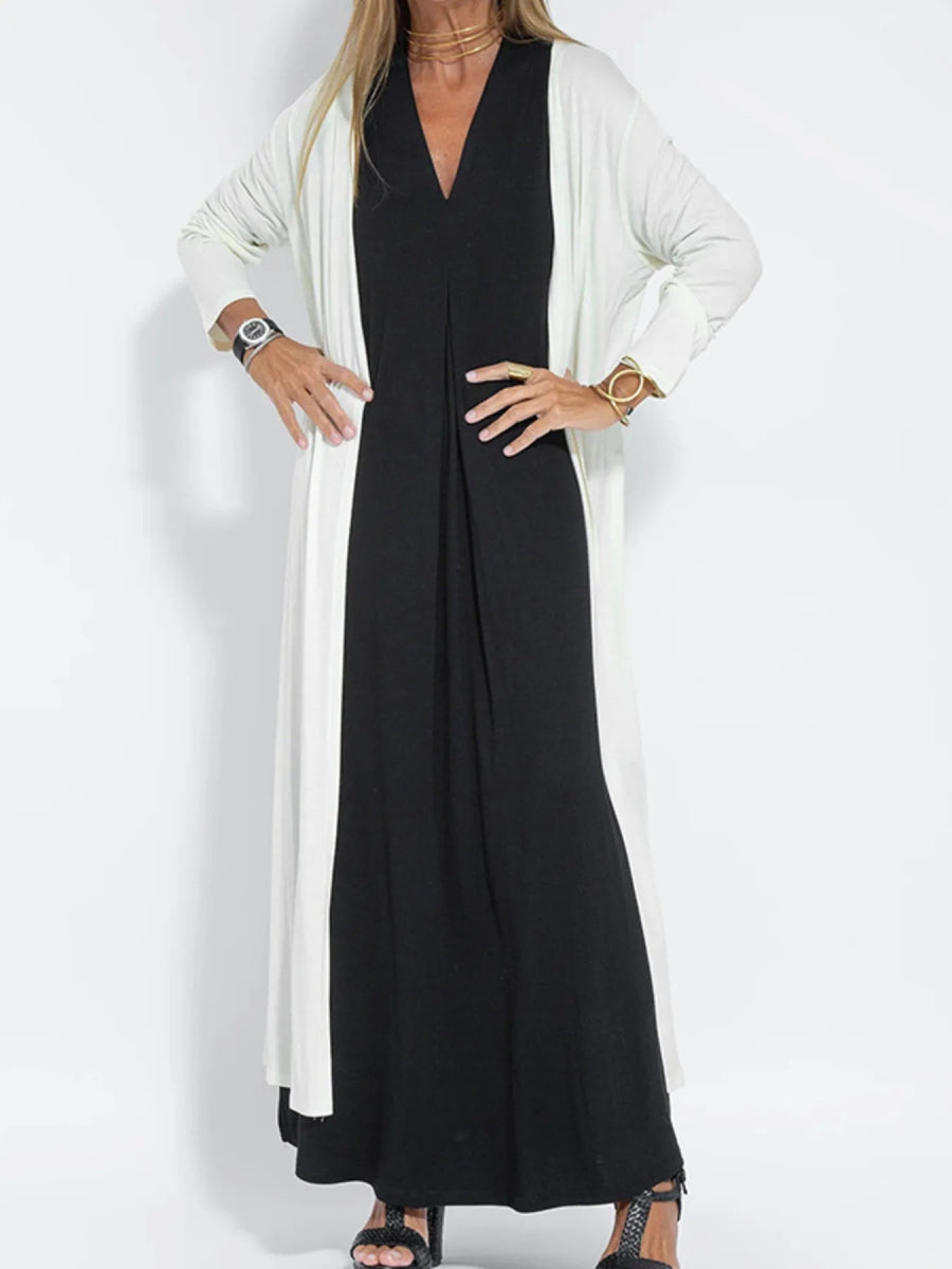Full Size Open Front Side Slit Longline Cardigan Plus Size - Love Salve