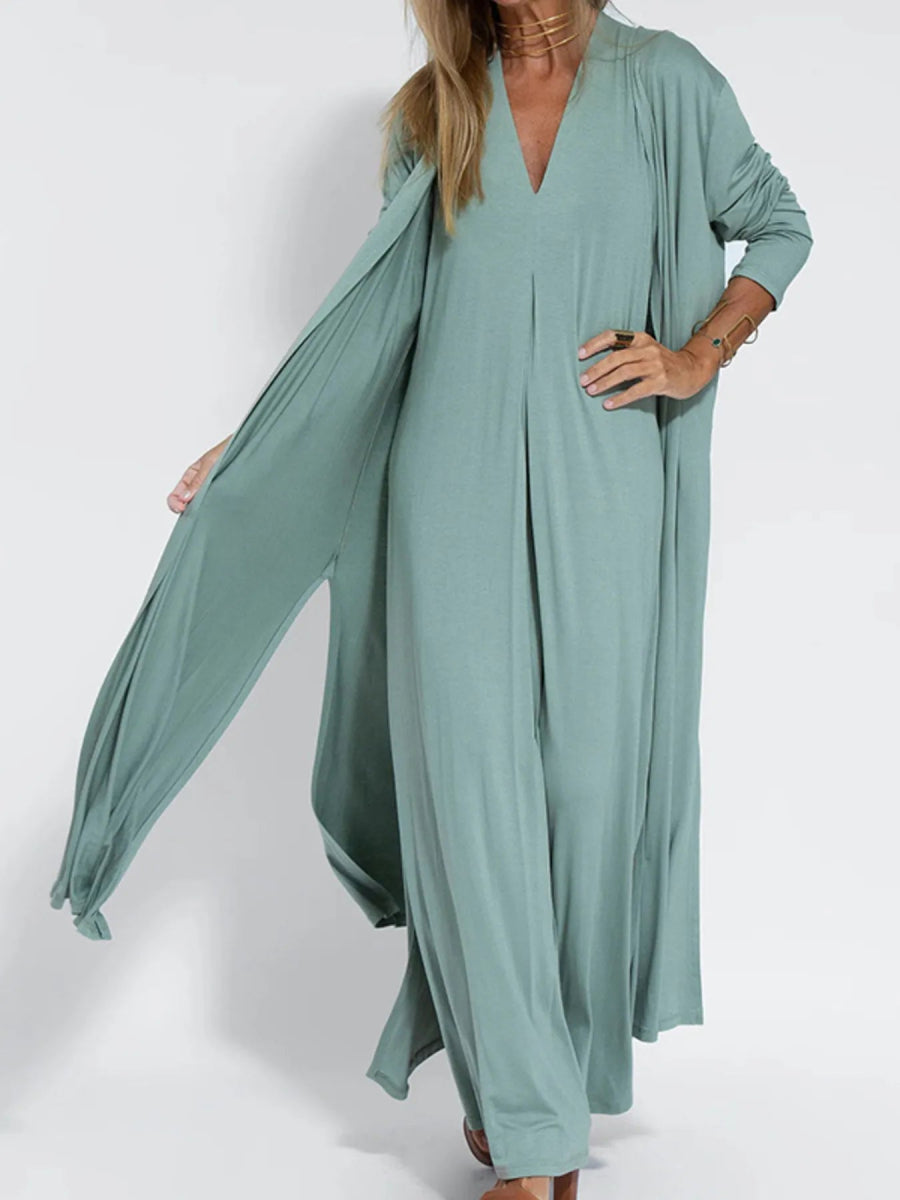Full Size Open Front Side Slit Longline Cardigan Plus Size - Love Salve