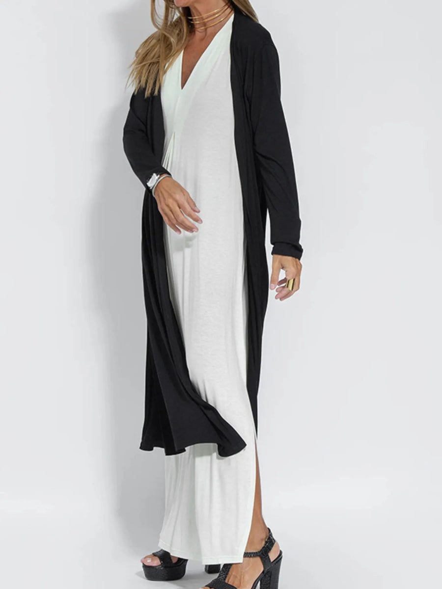 Full Size Open Front Side Slit Longline Cardigan Plus Size - Love Salve