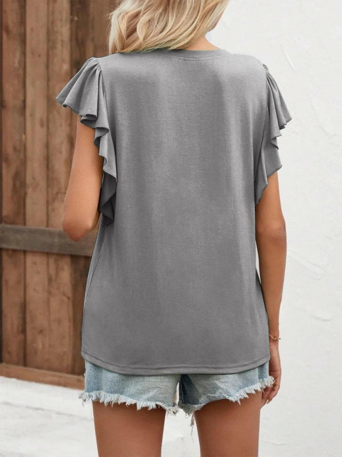 Full Size Ruffled Notched Cap Sleeve T-Shirt - Love Salve