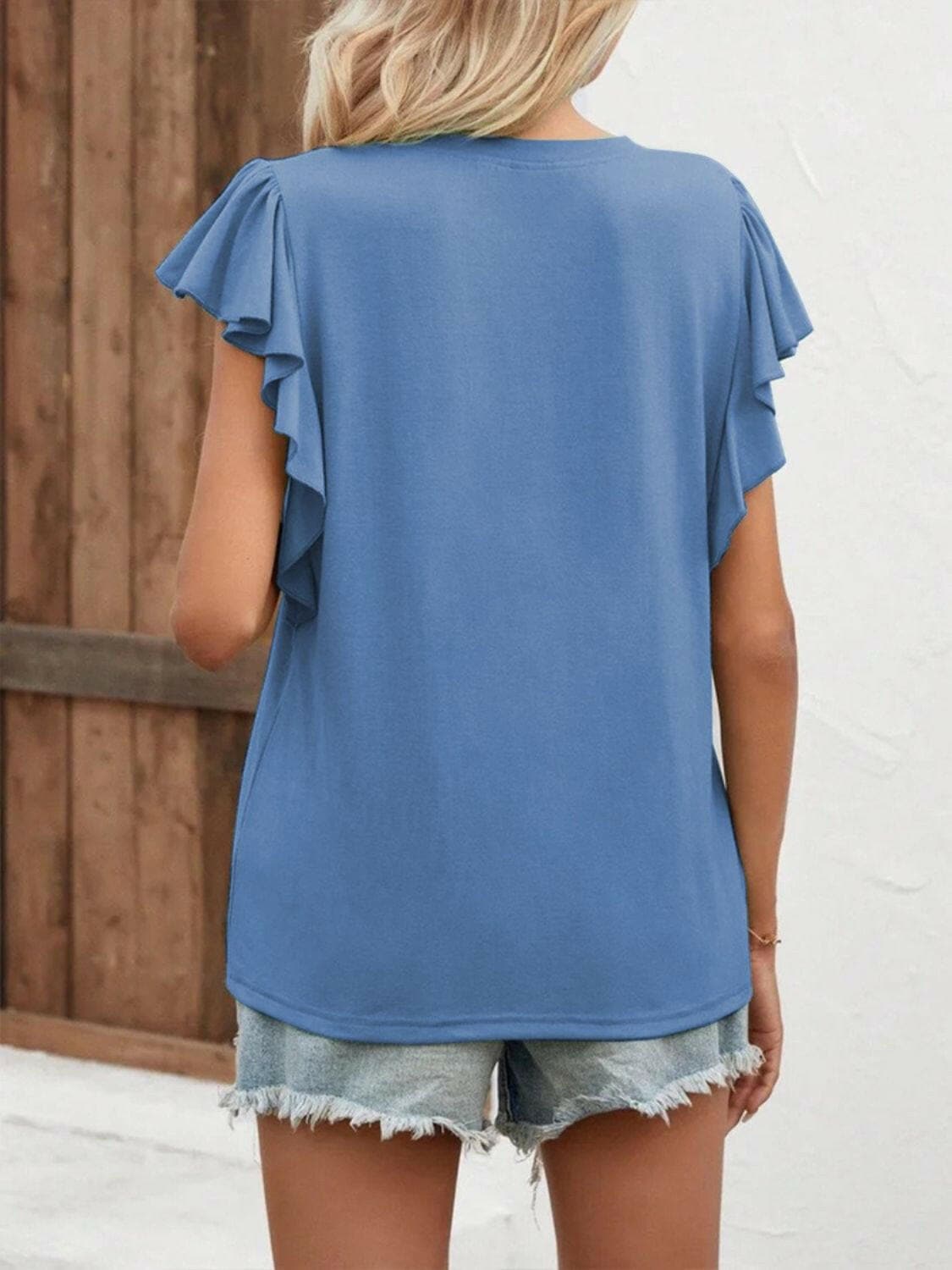 Full Size Ruffled Notched Cap Sleeve T-Shirt - Love Salve