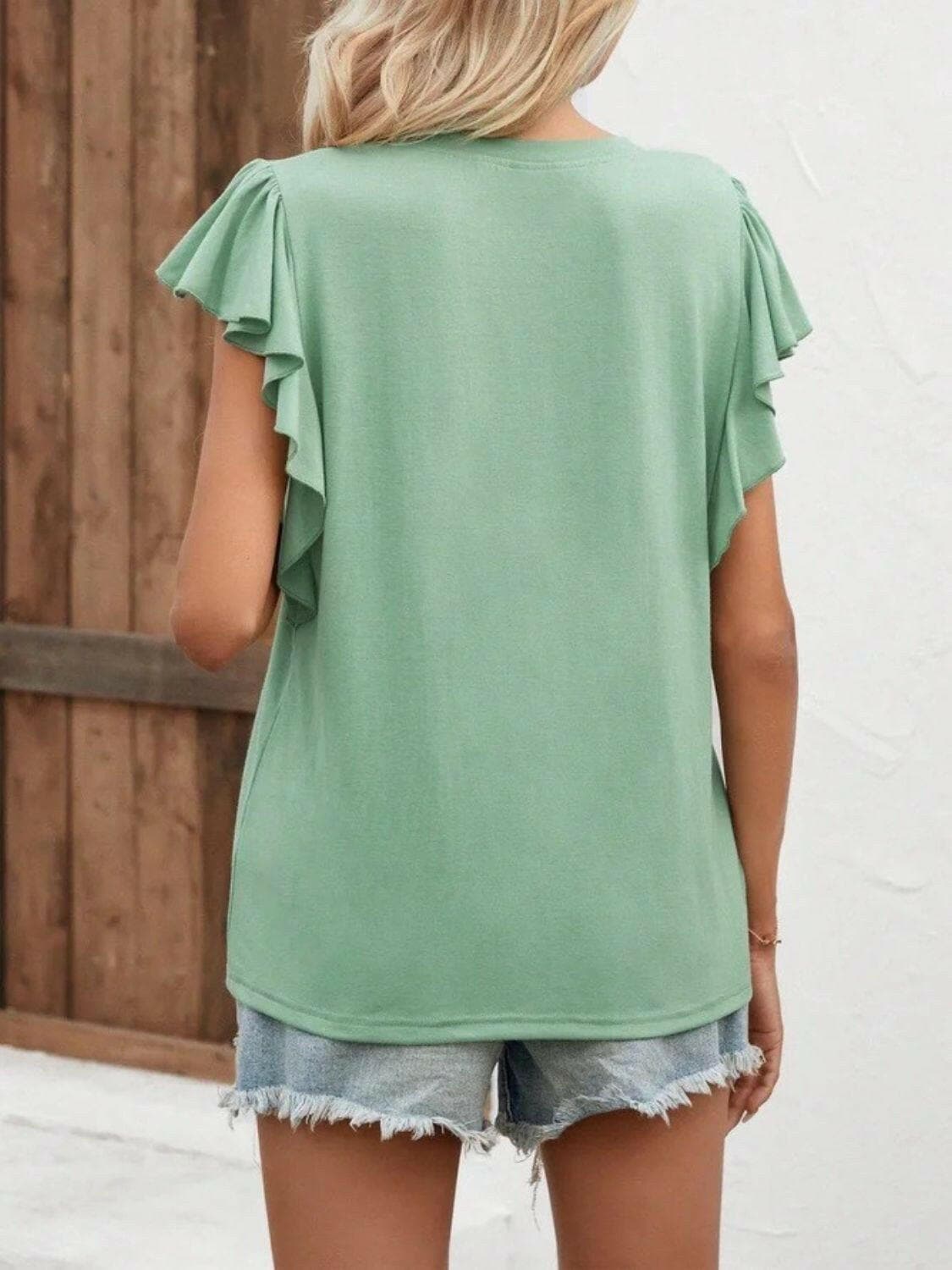 Full Size Ruffled Notched Cap Sleeve T-Shirt - Love Salve