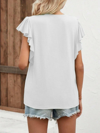 Full Size Ruffled Notched Cap Sleeve T-Shirt - Love Salve