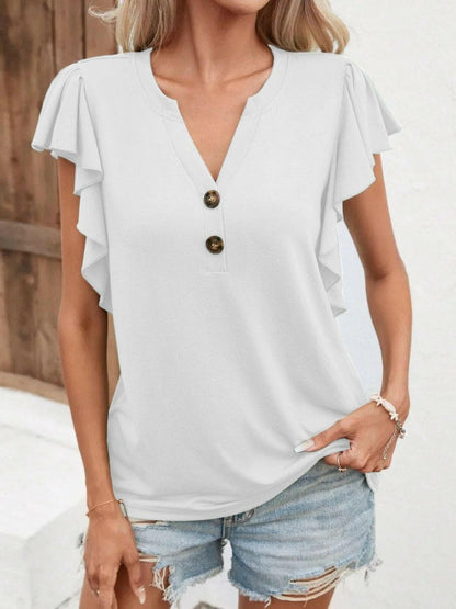 Full Size Ruffled Notched Cap Sleeve T-Shirt - Love Salve