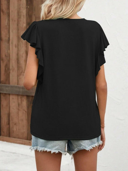 Full Size Ruffled Notched Cap Sleeve T-Shirt - Love Salve