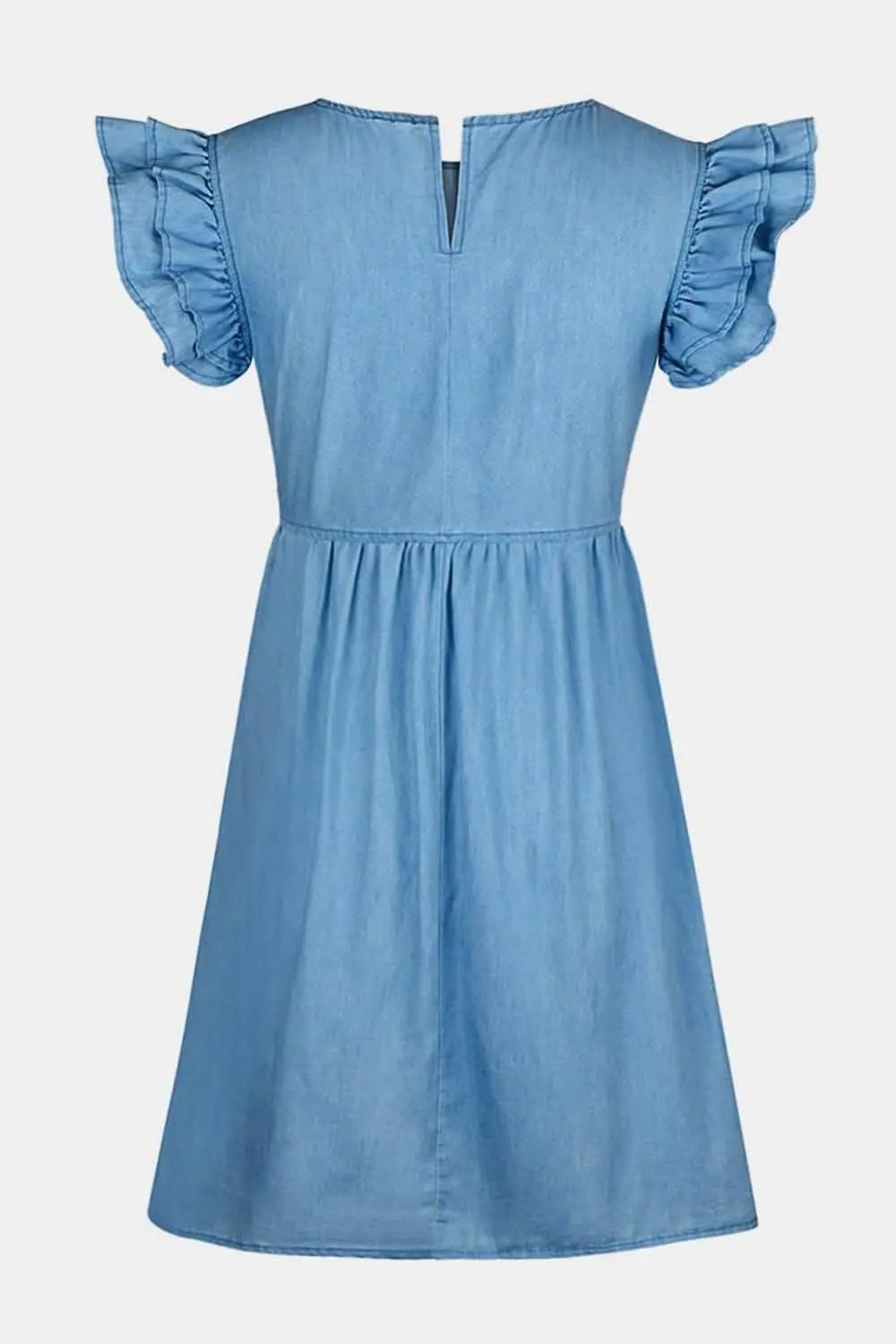 Chic ruffle denim dress, cap sleeves - Love Salve 