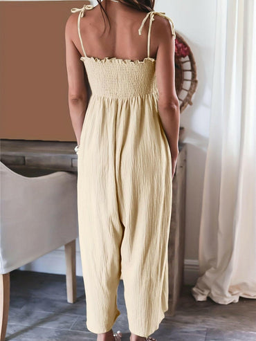 Full Size Smocked Spaghetti Strap Wide Leg Jumpsuit - Love Salve