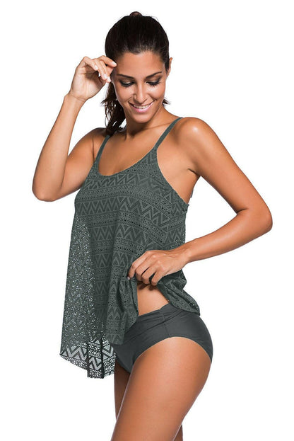 Full Size Spaghetti Strap Scoop Neck Tankini Set - Love Salve