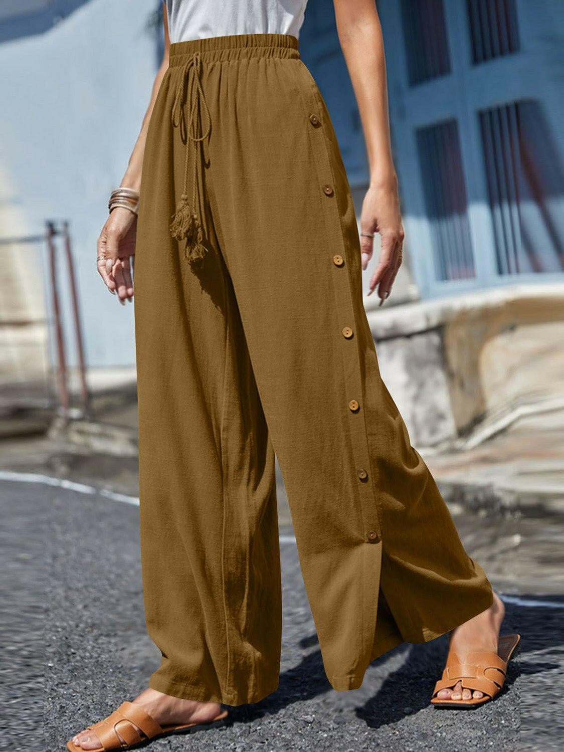 Full Size Tassel Wide Leg Pants - Love Salve