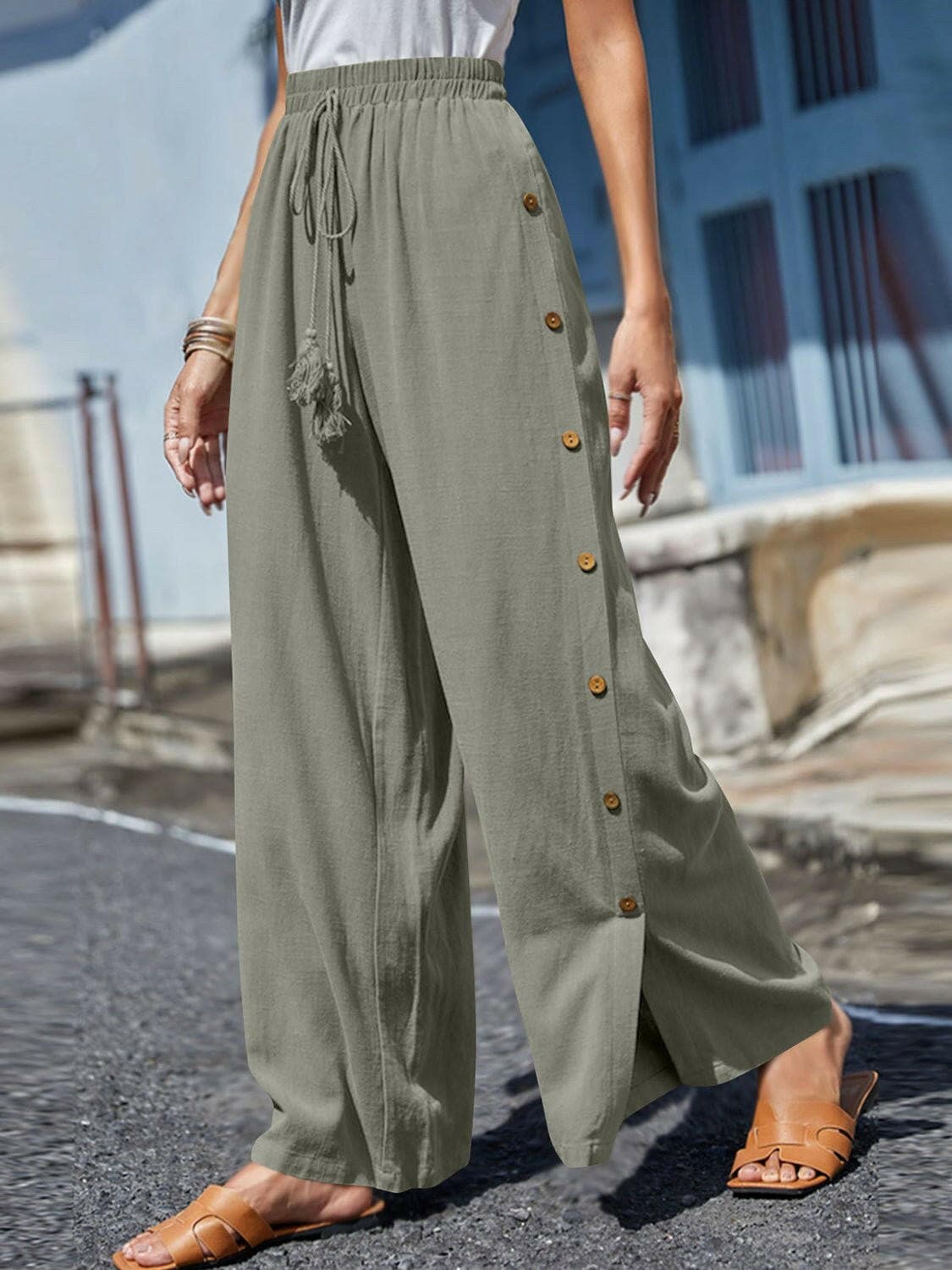 Full Size Tassel Wide Leg Pants - Love Salve