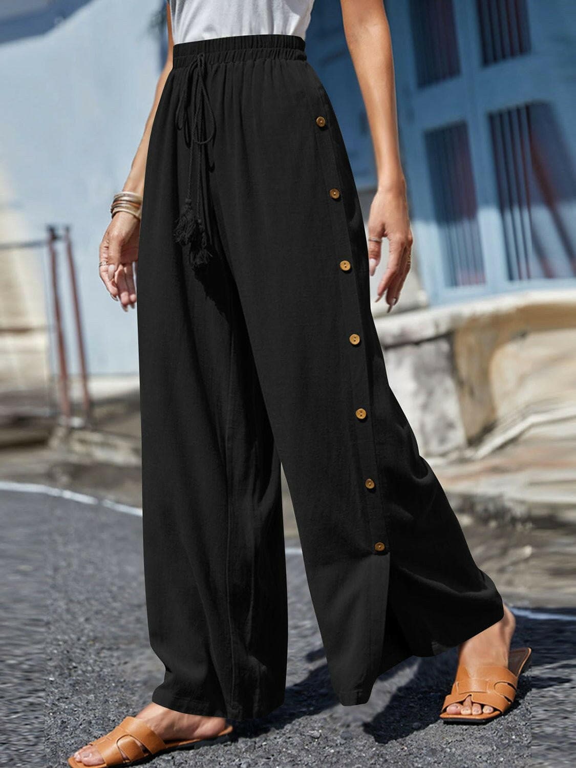 Full Size Tassel Wide Leg Pants - Love Salve