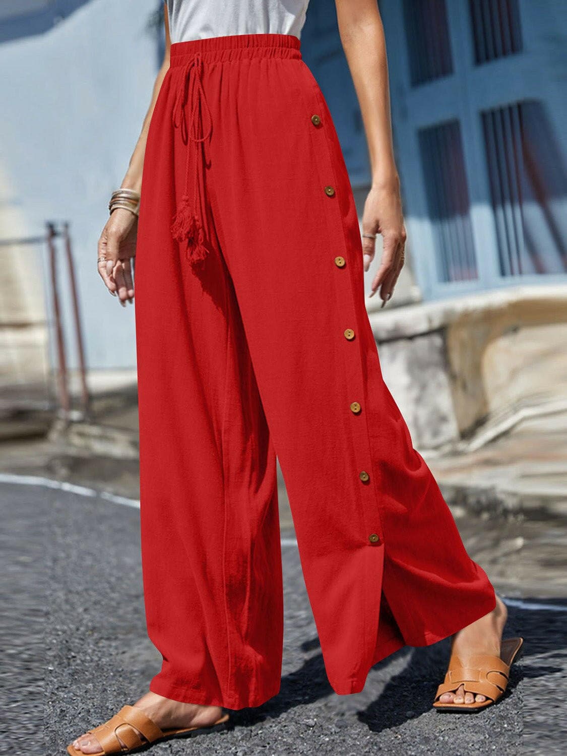 Full Size Tassel Wide Leg Pants - Love Salve