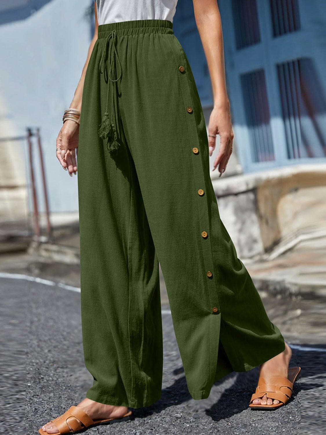 Full Size Tassel Wide Leg Pants - Love Salve