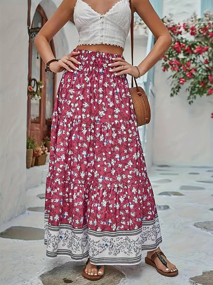 Full Size Tiered Printed Elastic Waist Skirt - Love Salve