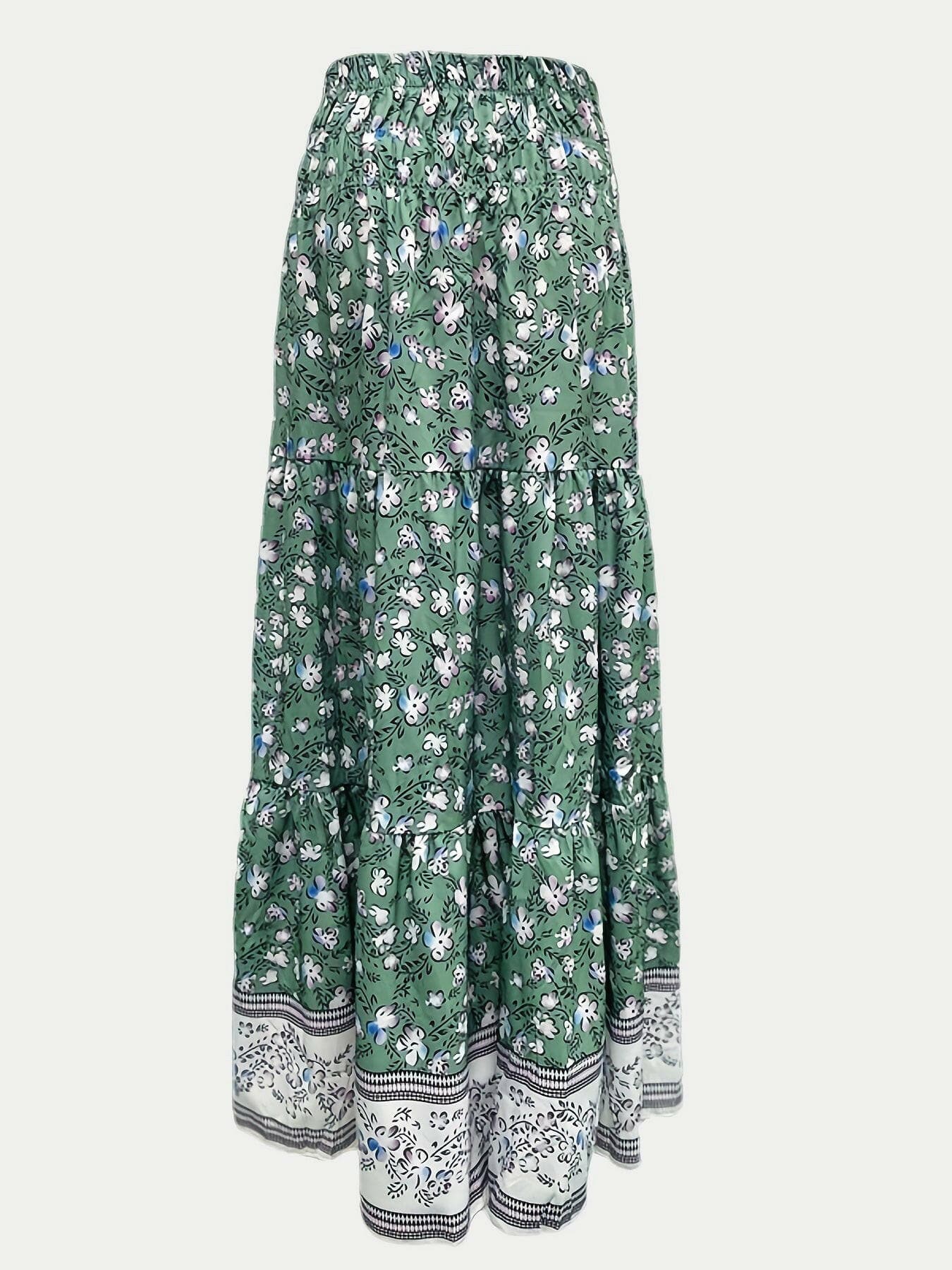 Full Size Tiered Printed Elastic Waist Skirt - Love Salve