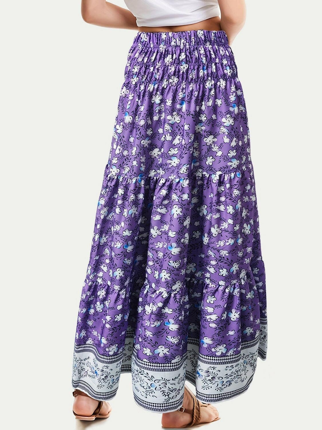 Full Size Tiered Printed Elastic Waist Skirt - Love Salve