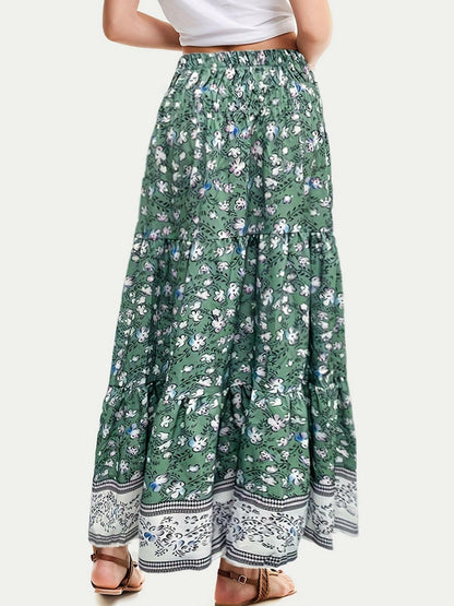 Full Size Tiered Printed Elastic Waist Skirt - Love Salve