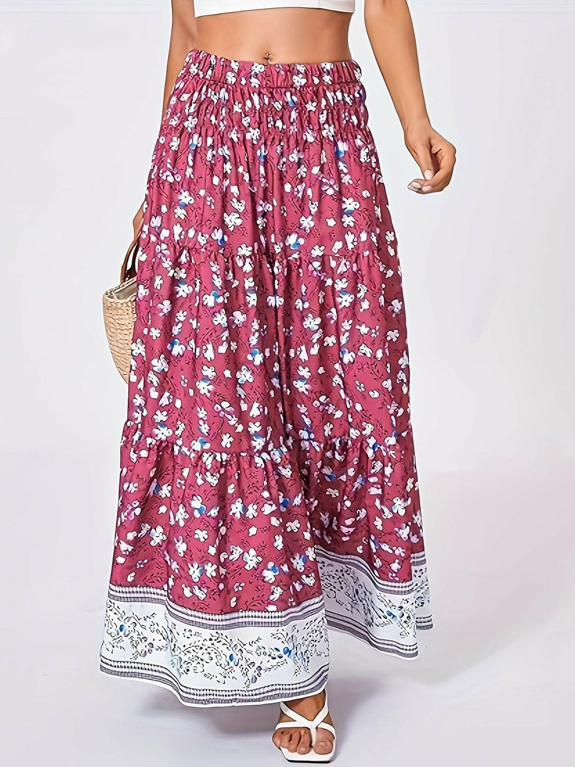 Full Size Tiered Printed Elastic Waist Skirt - Love Salve