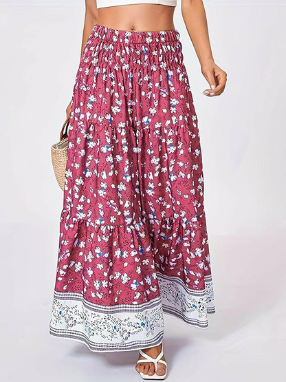 Full Size Tiered Printed Elastic Waist Skirt - Love Salve