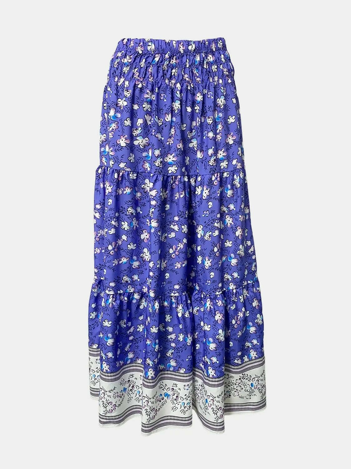 Full Size Tiered Printed Elastic Waist Skirt - Love Salve