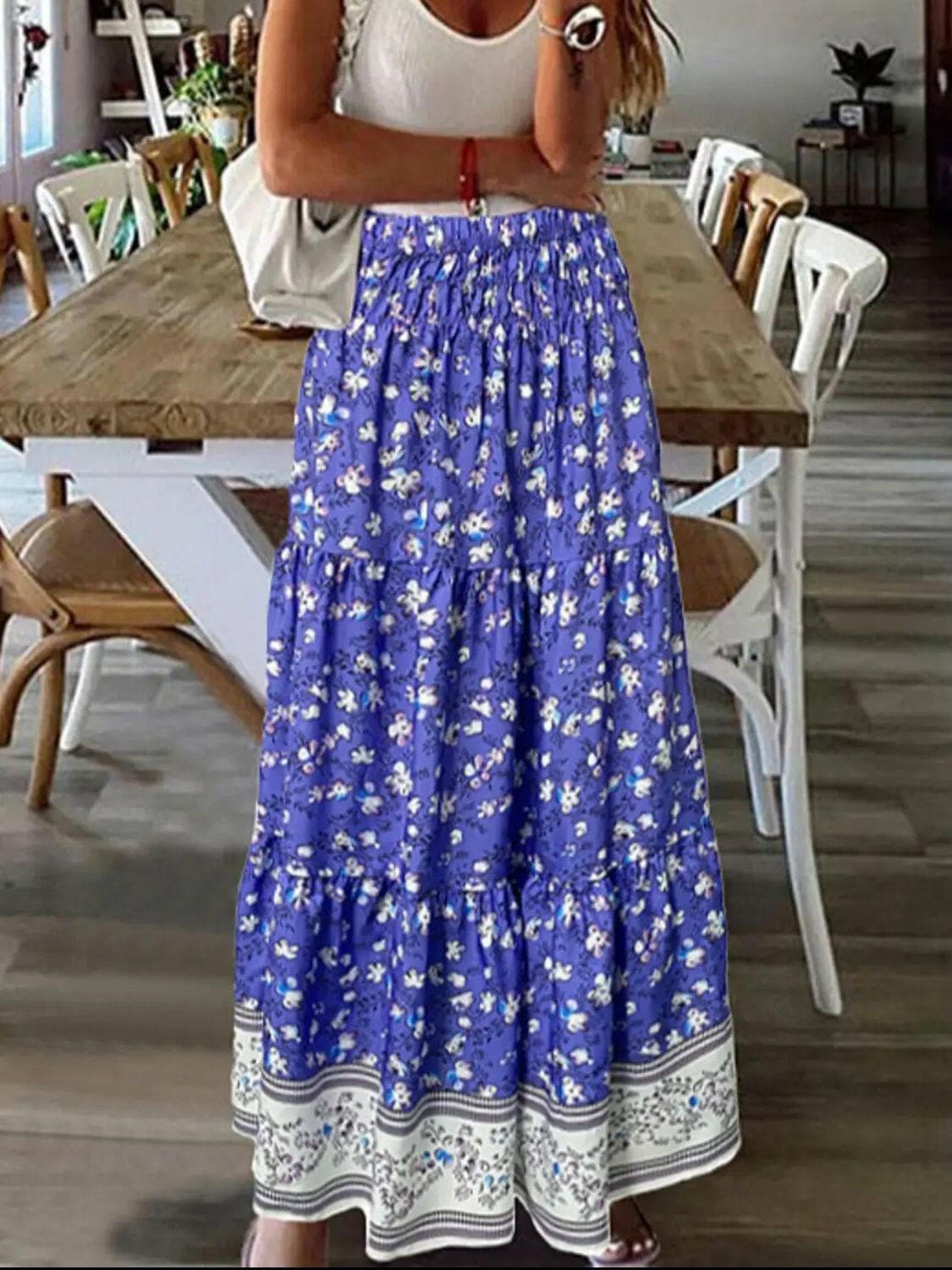 Full Size Tiered Printed Elastic Waist Skirt - Love Salve