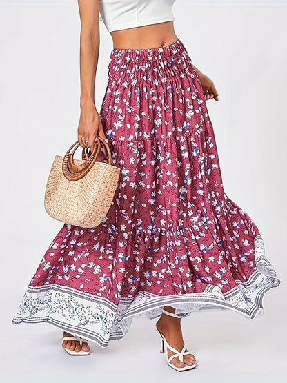 Full Size Tiered Printed Elastic Waist Skirt - Love Salve