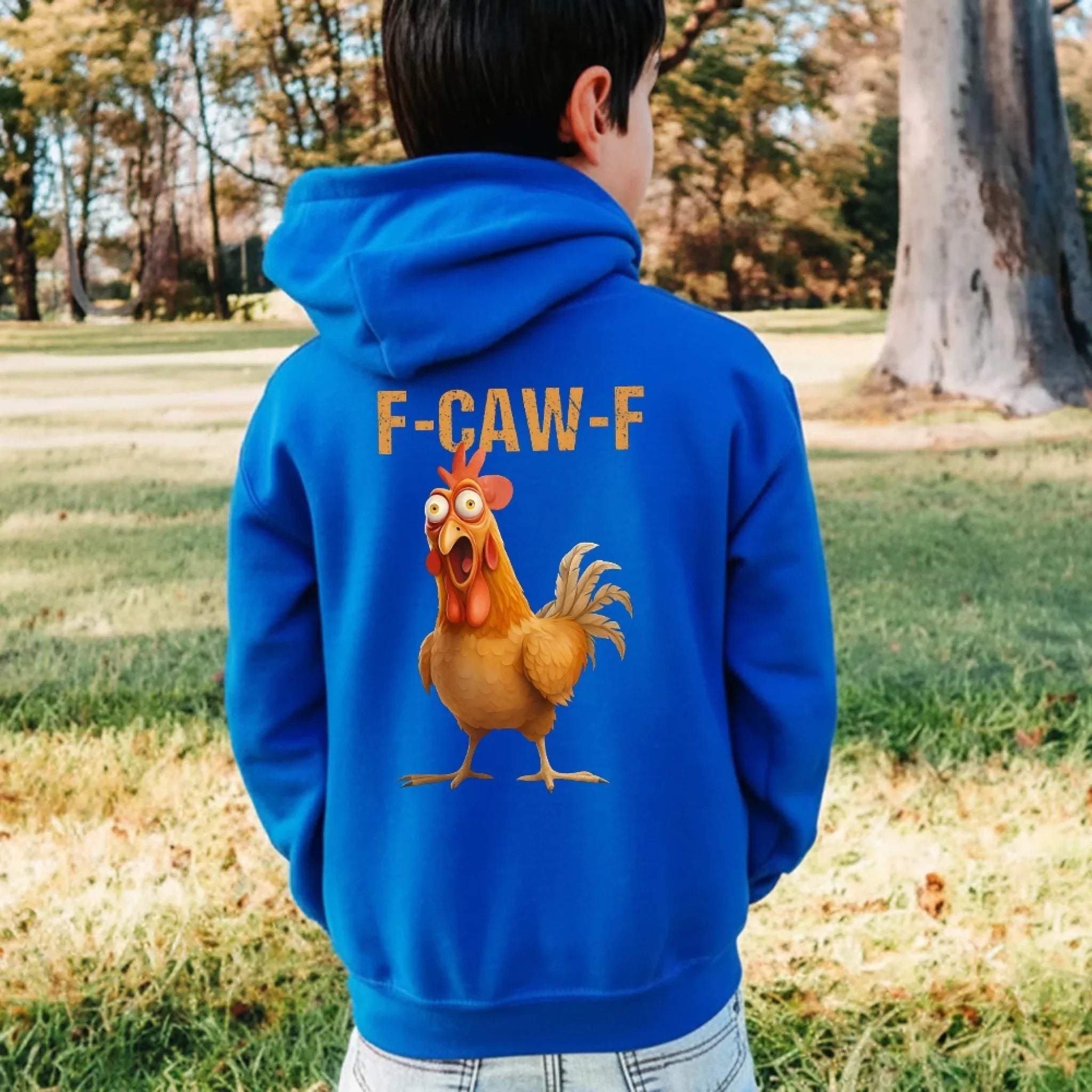 Funny F-Caw-F Chicken Back Print Kids Hoodie Adorb Custom Tees