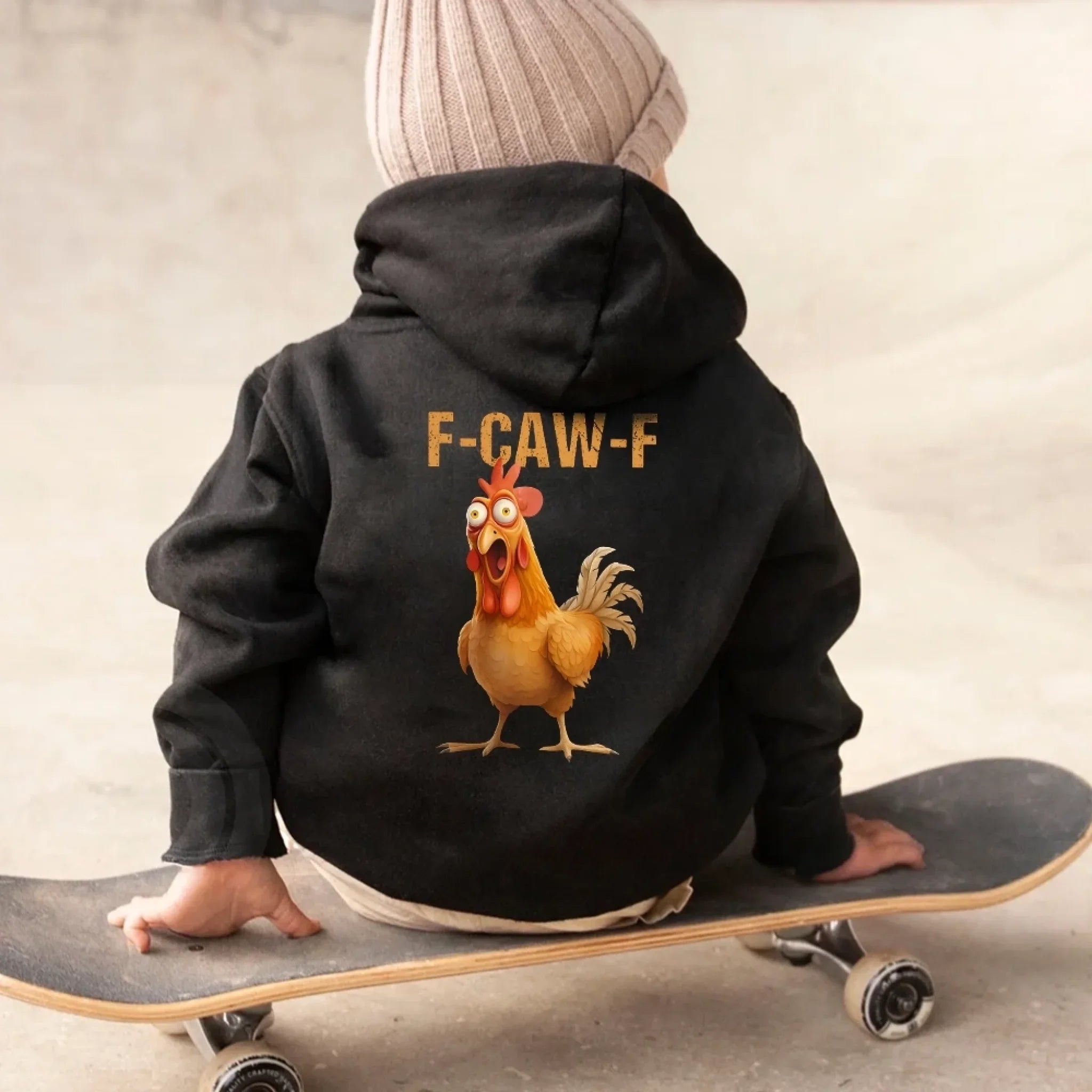 Funny F-Caw-F Chicken Back Print Kids Hoodie Adorb Custom Tees