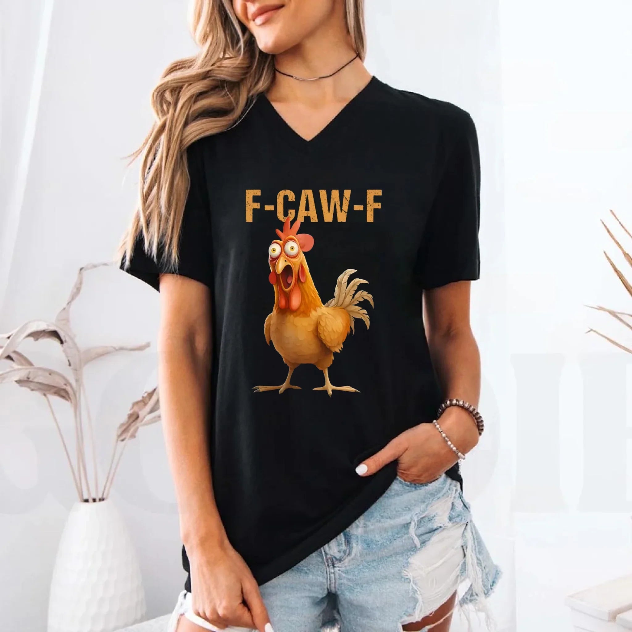 Funny F-Caw-F Rooster Unisex V-Neck T-Shirt Adorb Custom Tees