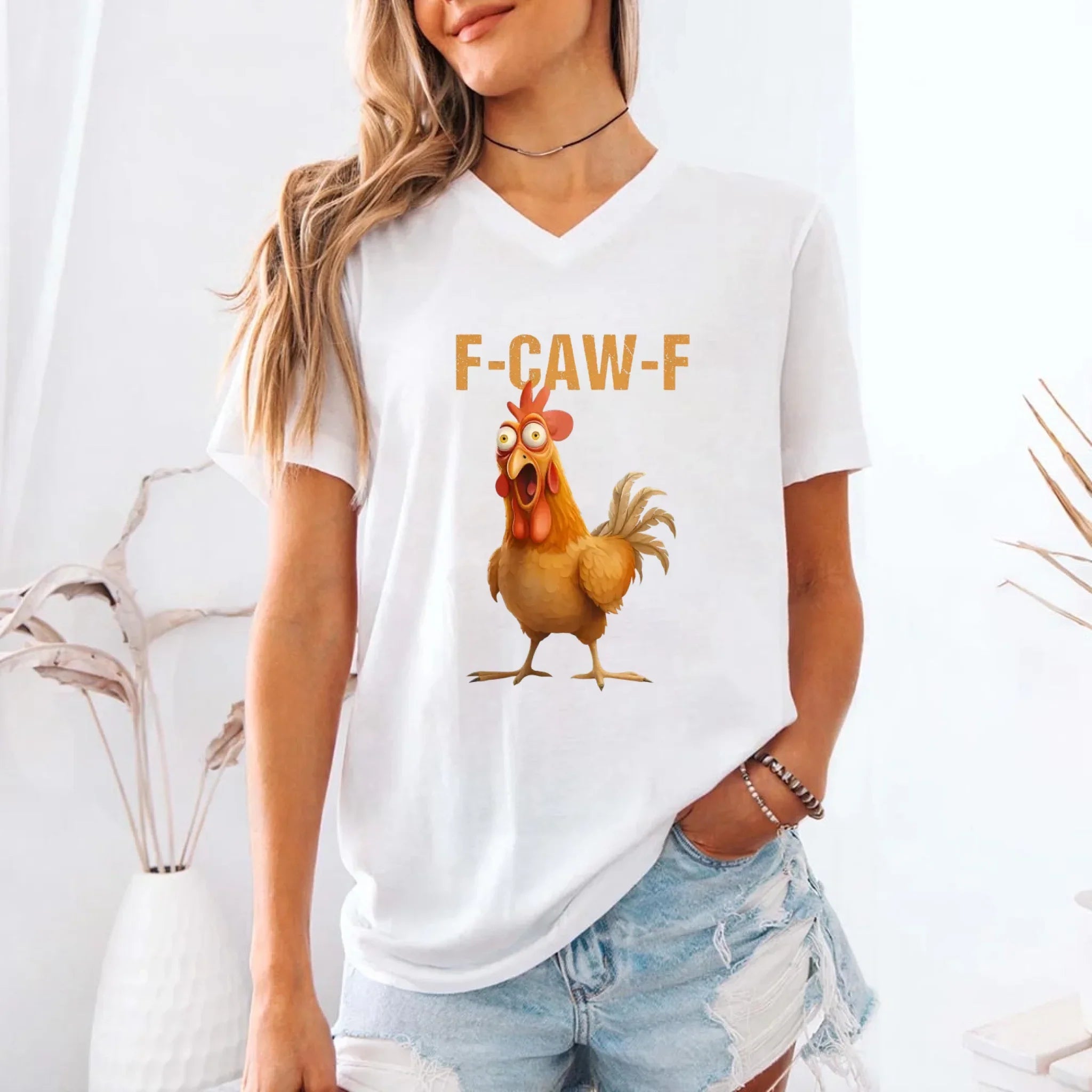 Funny F-Caw-F Rooster Unisex V-Neck T-Shirt Adorb Custom Tees