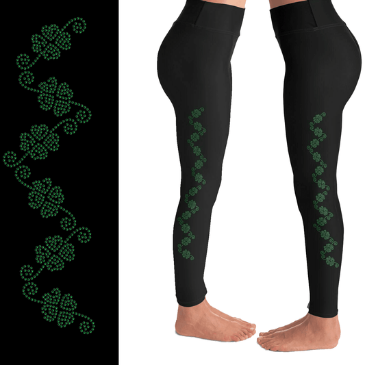 Shamrock Clover Rhinestone Leggings with Pockets MM