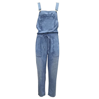 Chic and Comfortable Denim Jumpsuit with Elastic Mid Waist for Women