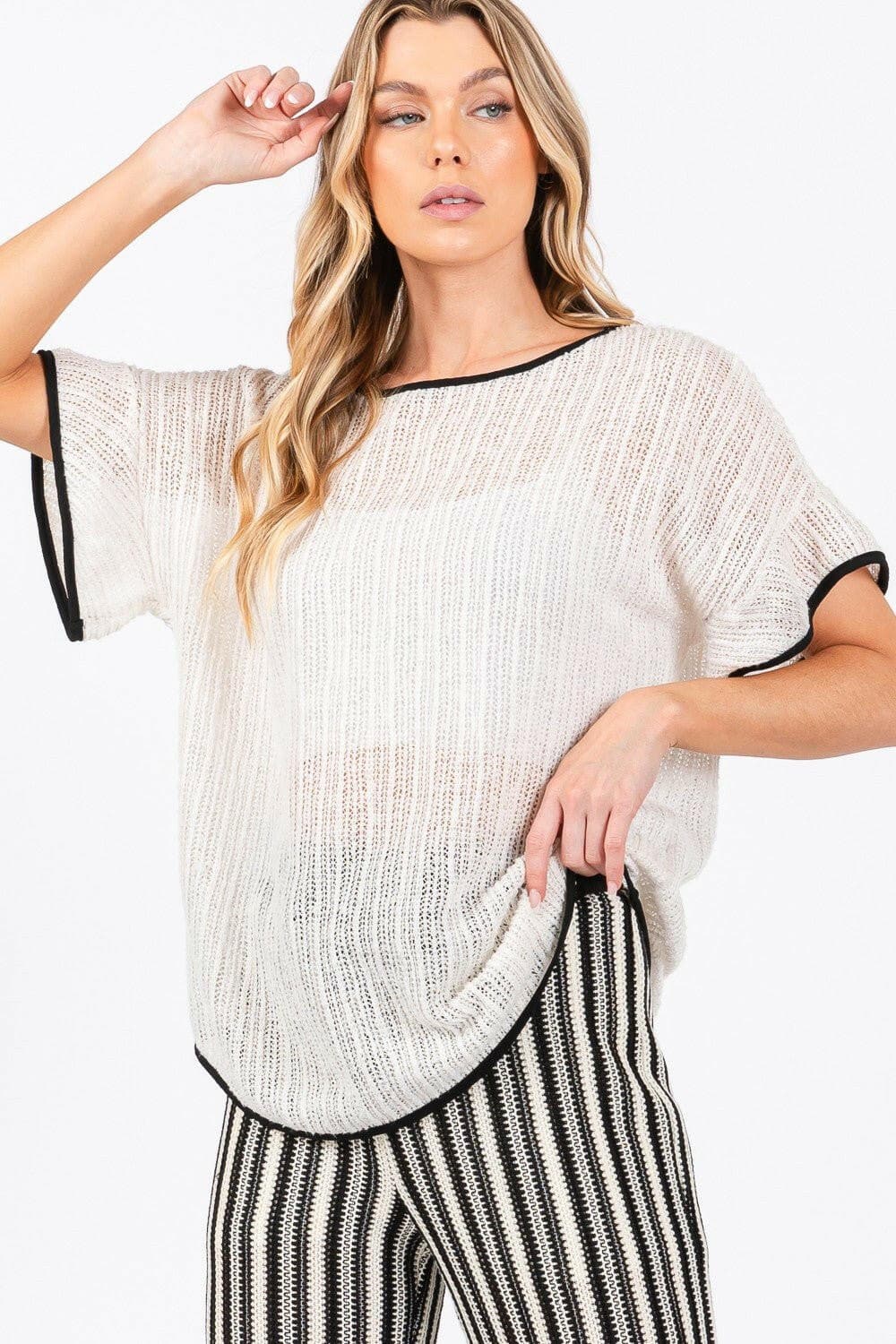 GeeGee Contrast Trim Short Sleeve Knit Cover Up - Love Salve