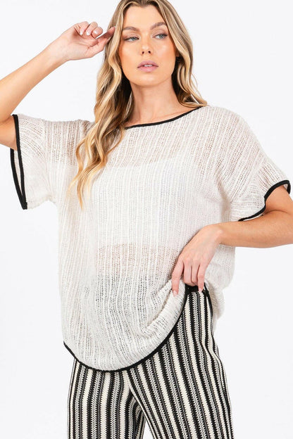 GeeGee Contrast Trim Short Sleeve Knit Cover Up - Love Salve