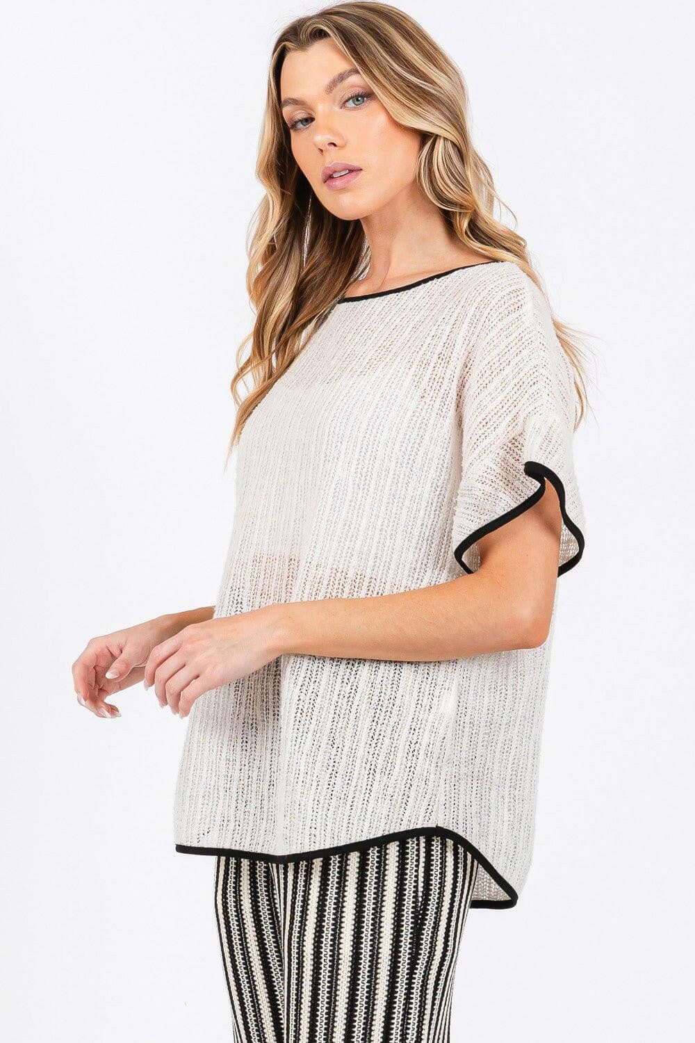 GeeGee Contrast Trim Short Sleeve Knit Cover Up - Love Salve