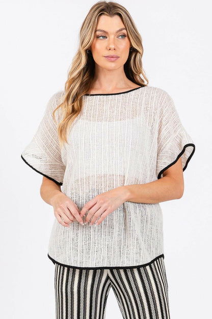 GeeGee Contrast Trim Short Sleeve Knit Cover Up - Love Salve