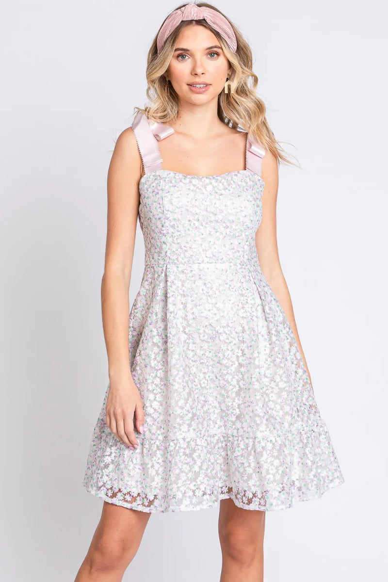 GeeGee Mesh Floral Embroidered Sleeveless Dress for Women - Love Salve