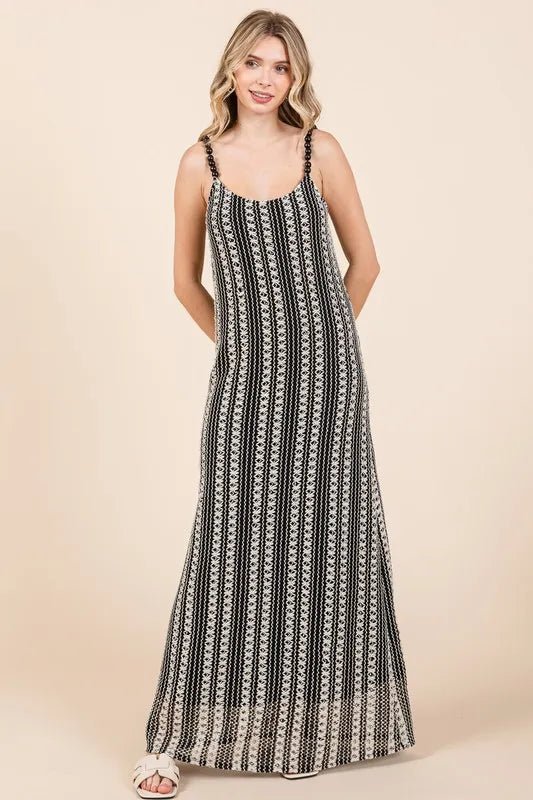 GeeGee Plus Size Striped Scoop Neck Beaded Strap Maxi Dress - Love Salve 